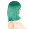 Короткие прямые синтетические бобо парик с челкой бахромой зеленый цвет симуляции человеческие волосы Perruques de Chevaux Hebliness Cosplay парики JS5421