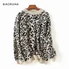 BIAORUINA Femmes Mode Léopard Tricot Pull O-Cou Femme Casual Garder Au Chaud Pull Surdimensionné Dames Doux Pull Épais 201128