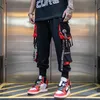 Joggers Cargo for Men Casual Hip Hop Hit Color Pocket Male Trousers Sweatpants Streetwear Ribbons Techwear Pants 201221