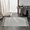 Alfombra nórdica Alfombra tejida con borlas de algodón gris Dormitorio Alfombra junto a la cama Sala de estar anudada a mano Escandinavia 220301