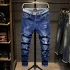 Homens jeans moda marca rasgado homens calças magras homem cowboys demin calças masculinas 9515