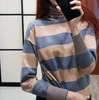 Gigogou överdimensionerade kvinnor tröja tjock varm randig kvinna pullover tröjor chic mjuk kvinnlig jumper stickad topp pull femme 201225