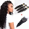 Brazilian Straight Human Hair Weaves Extensions 3 Bundles with Closure Free Middle 3 Part Double Weft Dyeable Bleachable 100g/pc PNNN