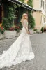 2021 Mermaid Wedding Dresses Jewel Neck Long Sleeve Appliques Lace Bridal Gowns Custom Made Button Back Sweep Train Wedding Dress