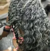 women grey hair topper Salt and pepper curly afro puff natural silver gray relaxed wavy human ponytail extension drawstring ponytails hairpiece 1pc