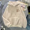 Womens Fleece Flanel Trui Hoodies Herfst Winter Zoete Capuchon Print Harajuku Losse Zak Jas Vrouwelijke Sweatshirt