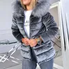 Kvinnor Vinter Vadderade Jackor Varm Bomull Velvet Grå Rosa Faux Fur Hood Fashion Ytterkläder Kvinna Hooded Parka Coat Plus Storlek 4XL 201029