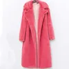 Hiver fausse fourrure ours en peluche long manteau épais femmes fausse fourrure moelleux chaud rose revers fourrure vestes femme plus la taille jaune pardessus 201212