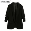 KPYTOMOA Women 2020 Office Office Wear Basic Blazer Coat Vintage Ruńczone rękawy Kieszenie żeńskie odzież zewnętrzna eleganckie topy LJ200911