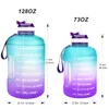 Quifit 3.78l 2.2l 1.3l 128oz gallon vattenflaska med halmmotivationstidmarkör Gym Drinking kanna En gratis sport utomhus 220217