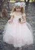 2021 HOT Flower Girl Dresses For Weddings Blush Pink Custom Made Princess Tutu Sequined Appliqued Lace Bow Kids First Communion Gowns