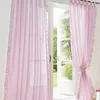 of Sheer Curtain, Beautiful ruffles white pink yellow colors window curtains,table top,hooking,rod pocket LJ201224