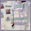 Neploe Cartoon Pattern Sweaters Women Autumn Sweet O Neck Long Sleeve Pullovers Tops Loose Casual Oversized Coats 1F049 201221