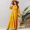 Siskakia Plissee bestickte böhmische langes Kleid Mode arabische muslimische Frauen Maxi Robe Kleid Langarm Swing ethnische Kleidung T200601