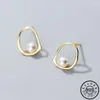 Stud 925 Sterling Silver Geometryczny kształt z okrągłym powłoką Pearl Ear Studs Koreański Złoty Kolor Plated Kolczyki Fine Jewelry Dla Kobiet1