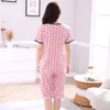 Plus storlek flickor knä längd bomull pajama uppsättning för kvinnor sommar kortärmad pyjama pijama loungewear homewear hem kläder t200707
