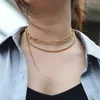 Chic Punk Double Layered Choker Necklace Paperclip Square Wheat Chain Gold Color rostfritt stål Kvinnor minimalis smycken DN2037178973