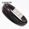 Tennis LOOKER 2021 Fashion Stainless Steel Chain Genuine Leather Bracelet Men Adjustable Vintage Male Braid Jewelry For Women1