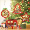 1 Stuks Led-verlichting Houten Auto Kerstboom Ster Houten Gloeiende Hanger Chritmas Boom Opknoping Ornament Home Party Kerst Decor322d