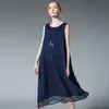 6372 JRY 새로운 유럽 패션 여성 여름 짧은 드레스 레이디의 민소매 단색 느슨한 시폰 캐주얼 드레스 블랙/화이트/레드/네이비
