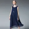 6372 Jry New European Fashion Women Summer Kort klänning Lady's ärmlös solid färg Löst chiffong Casual Dress Black/White/Red/Navy