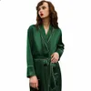 Mulheres Longas Verdes Bathrobe Sleepwear Robe Nightgowns Cetim Silk Lingerie PeNeNoir Kimono Vestidos Vestidos