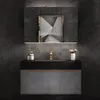 Armadietto da bagno intelligente combinazione moderno e minimalista luce di lusso roccia ardesia marmo lavabo vanità lavabo specchio armadietto materiale nano rock supporta 110 V / 220 V