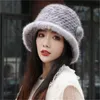 Kvinnors riktiga mink p￤ls hatt stickad hink hatt bowler hatt topp hatt varma utomhus cap beanies