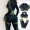 Yoga Women Outfits 3pcs Sets Long Sleeve Shirt+Sport Bra+Seamless Leggings Workout Running Clothing