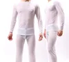 Men's Perspective HomeWear Suit Mesh Sheer Long Sleeve Pajamas Set Round Neck Tops Pants Loose Sleepwear Large Size Black Whi322k