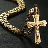 Naszyjniki wiszące katolickie krucyfiks złota Złota Naszyjnik ze stali nierdzewnej grube metalowy szyja unikalne mężczyźni biżuteria Biblia Cha2088762