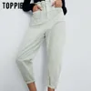 Weiße grüne Jeans Denim Papprotage Hosen Fronttaschen Hohe Taille Jeans Ankle Längt Streetwear 201006