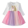 Vikita Kids Långärmade Klänningar För Flickor Party Dress Star Tryckt Födelsedag Tutu Barn Casual Wear Princess Vestidos 211231