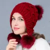 New Women Hats Autumn Winter Wool Beanies Hat three Hair Ball Back Open Knit Hat Double Thick Rabbit Fur hats Bonnet Beanie Cap Y201024