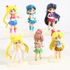 6pcs definido Sailor Moon Mizuno Ami Kino Makoto Minako Aino Mini Ação Figura Modelo de boneca Toy255E