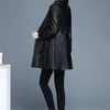 Läderjacka Kvinnor Vin Röd Lång PU Faux Leather Coat Ny Höst Vinter Koreansk Slim Black XL- Plus Storlekskläder LJ201012