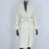 BLUENESSFAIR Kaschmir-Wolle-Mischungen Echtpelzmantel Zweireiher Winterjacke Frauen Big Natural Fox Pelzkragen Oberbekleidung 201102