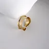 Pierścienie klastrowe Silvology 925 Sterling Silver Wave Curve Gold Kolor Nieregularna elegancka podwójna warstwa dla kobiet biżuterii imprezowej1