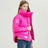 Giacca invernale lucida per le donne Rosa Rossa Parka Pane femminile Inverno Giù Parka Parka Cappotto impermeabile lucido imbottito in cotone 201110