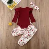 新生児の赤ちゃん女の子秋冬服セットニットトップスロンパースロングパンツヘッドバンド服装セット3- LJ201221