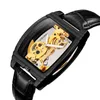 SHENHUA Turbillon Herrenuhren Luxus Automatische Mechanische Armbanduhr Echtes Leder Gürtel Transparent Skelett Männliche Gold Uhr