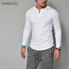 New Henley Camiseta Homens de Manga Longa Botão Placket Mens T-Shirt Casual Slim Fit Color Sólido Hip Hop Camiseta Homme Camisetas LJ200827