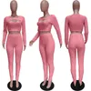 Kobiety Przyczynowe Dres Seksowny 2 Sztuka Zestaw Z Długim Rękawem Crop Top + Legginsy Solid Color Jogger Sets Moda Clubwear Plus Size Stroje 4349