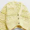 Agong Casual V Sect Swaters Женщины модные ювелирные кнопки Желтый свитер Женский элегантный односпальный свитер Женский дамы HG T200910
