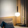 Candeeiro pendente Nordic luxo iluminação de cabeceira moderno minimalista estudo restaurante barra bola de vidro pequeno lustre E27 titular quente whi266N