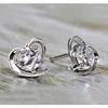 Romático 925 Sterling Silver Little Love Heart Shaped com brincos de cristal austríaco para mulheres meninas adoráveis ​​brincos de zircão da festa