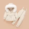 Barn snöar Vinter -30 grader Vit Duck Down Jacket för tjejer Jumpsuit Baby Boy Parka Coat Toddler Kläder uppsättning Overall LJ201125