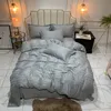 Lyx Satin Silk Duvet Cover King Size Bedding Set Stripe Quilt Cover Single Double Queen Nordic White Gray Bed Sheet LJ201015