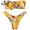 Mutada de banho feminina Azulina Knot Floral Print Bandau Bikini 2021 Mulheres acolchoadas sem alças Sexy Thong Maillot de Bain Femme1