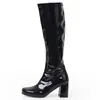 141 Jialuowei Knee-High Heel Woman Gogo Classic Square Toe Pu Leather Zip Boots Unisex Party Dress Dance Shoes 2 52 5